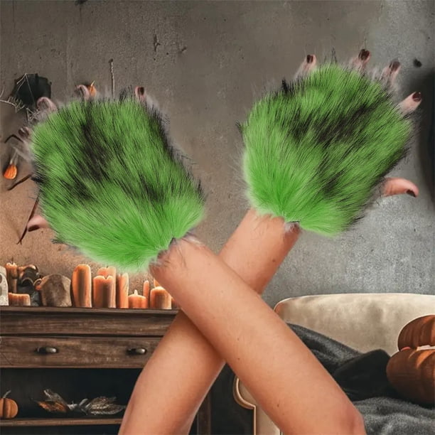Guantes de disfraces de Halloween | Accesorios de cosplay de pelo largo con forma de garra y medio dedo | Poliéster suave y transpirable | Ajuste elástico | Cielo Negro Azul Café Gris Verde