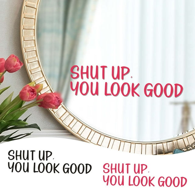 Wall Stickers under $5! CQCYD Wall Sticker for Bathroom, Self Adhesive Mirror Decor with Shut Up Print, Removable Vinyl Decal for Tile Wall, Home Decorative Sticker