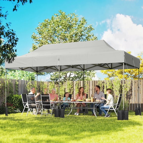 Outsunny 10 x 20 ft Pop Up Canopy Tent, Heavy Duty UPF50 Outdoor Portable Instant Canopy Shelter with Wheeled Carry Bag, Sandbags, White