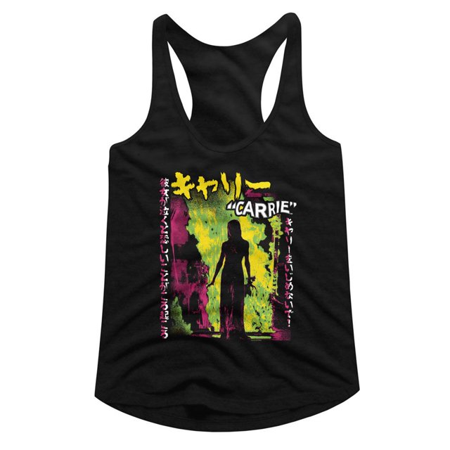 Carrie Neon Fire Japanese Text Black Women's Slim Fit Racerback Tank Top Xl