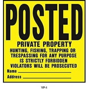Hy-Ko Yellow 11 x 11 inch Plastic Posted Private Property Sign, Place for Name and Address