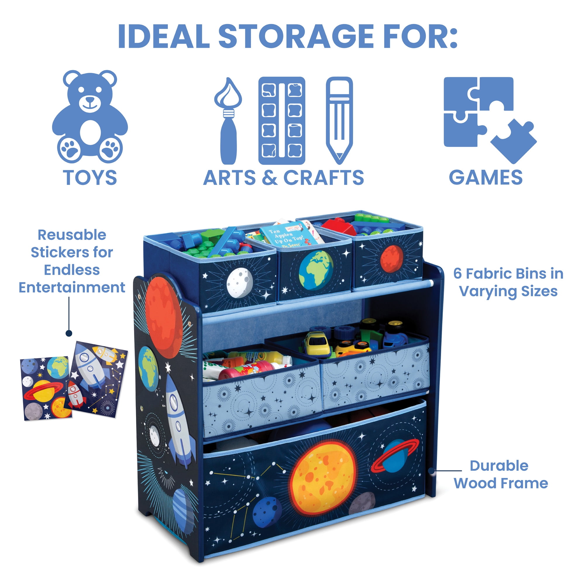 Delta Children Space Adventures 6 Bin Design and Store Toy Organizer, Greenguard Gold Certified