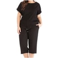 thumbnail image 1 of Ensembles Deux Pièces pour Femmes Ensembles de Vêtements d'Été pour Femmes Col Rond Manches Courtes Hauts Pantalons Ensembles Pantalons Style S_271 Survêtements pour Femmes Noir TTG, 1 of 6