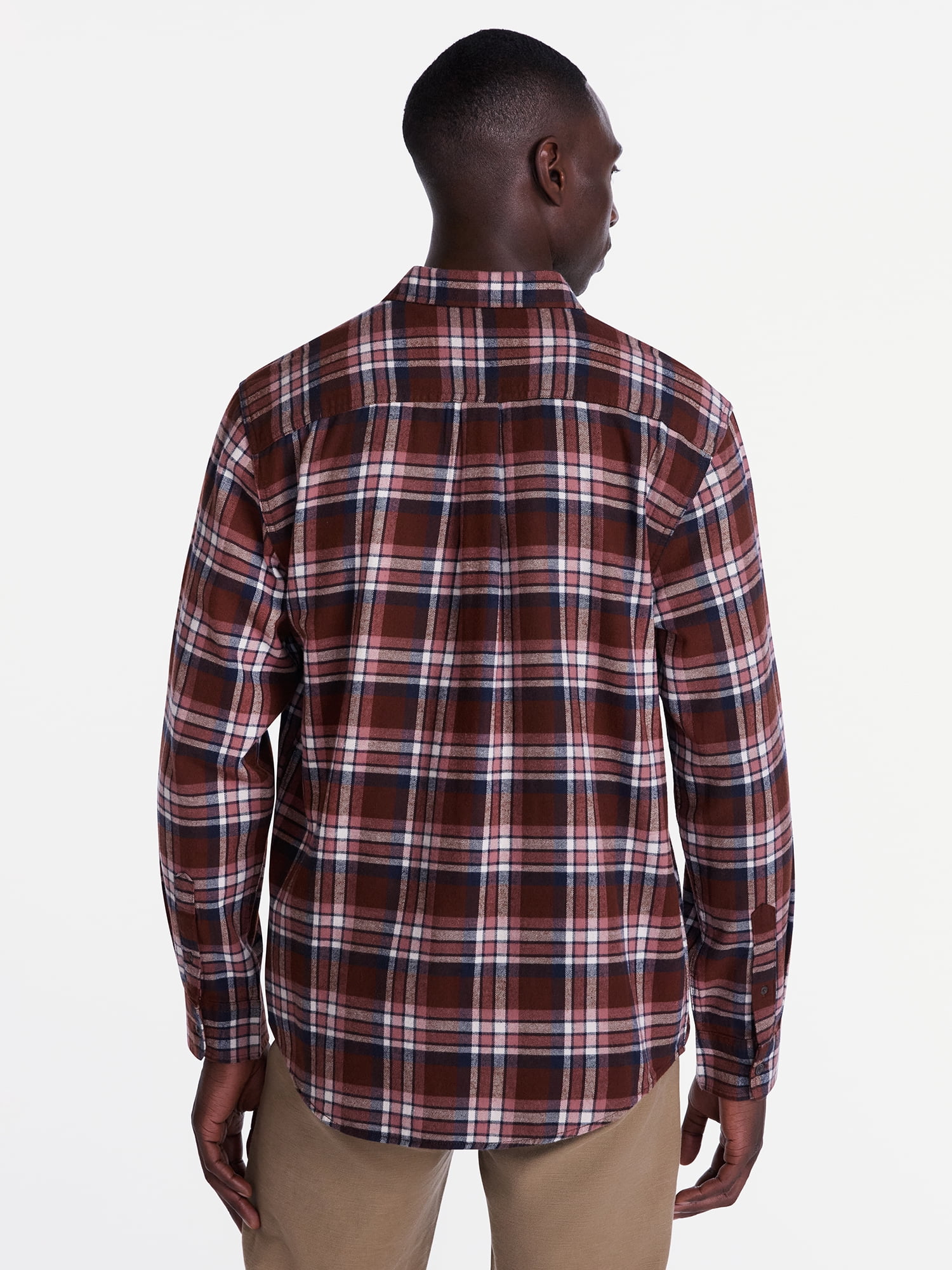 George Men's and Big Men's 100% Cotton Double Pocket Flannel Shirt, Sizes XS-3XLT