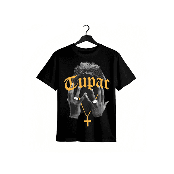 Women's Soft & Comfortable Graphic Tee Classic Black T-Shirt with artistic "" Print Cross Necklace Design & Golden Lettering Perfect for Casual attire