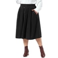 thumbnail image 4 of Agnes Orinda Women's Plus Size Halloween Outfits Corduroy Skirts Button Decor Vintage Elastic High Waist A-line Midi Skirt with Pockets 1X Black, 4 of 6