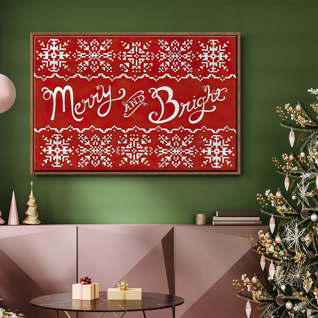 Fair Isle Snowflake I - Framed Gallery Wrapped Holiday Canvas - 17 x 25 - Rosewood Frame