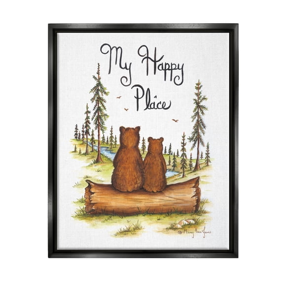 Stupell My Happy Place Woodland Lake Bears Animals & Insects Painting Black Floater Framed Art Print Wall Art