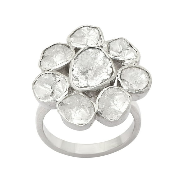 Mooneye 2.00 CTW Natural Slice Diamond Polki Flower Ring 925 Sterling Silver Jewelry