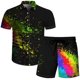 thumbnail image 4 of Conjunto casual de blusa y pantalones de playa de manga corta con estampado de botones para hombre Pompotops  oipoqjl36274, 4 of 5