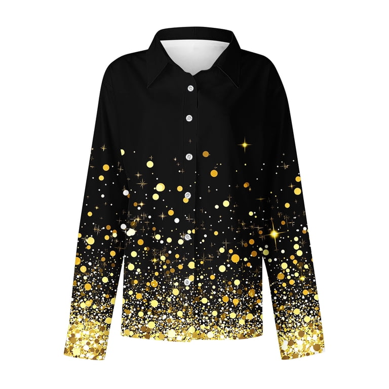 black and gold dress shirt women Long Sleeve Crop Shirt for Women Button-Down Slim Fit Short Shirt Dressy  Casual Work Blouse Elegant Going Out T Shirt Black at Amazon Women's  Clothing store
