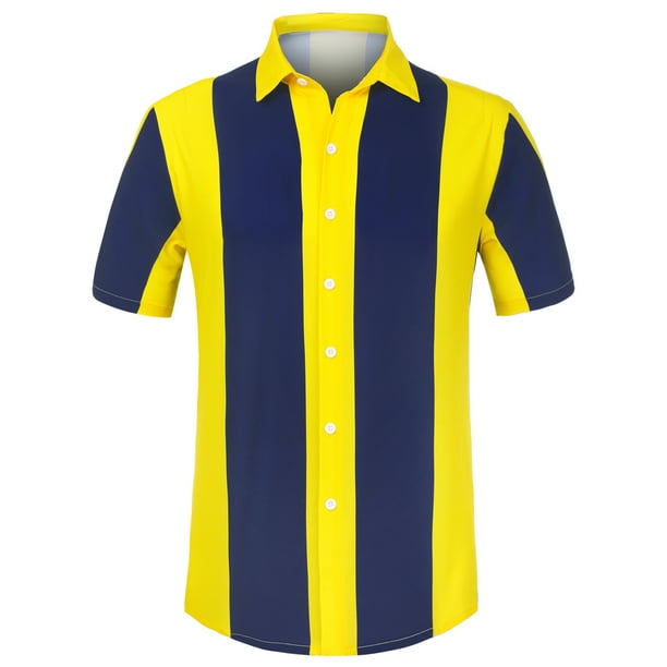 Camisas hawaianas manga corta botones botones a rayas playeras amarillo marino T L