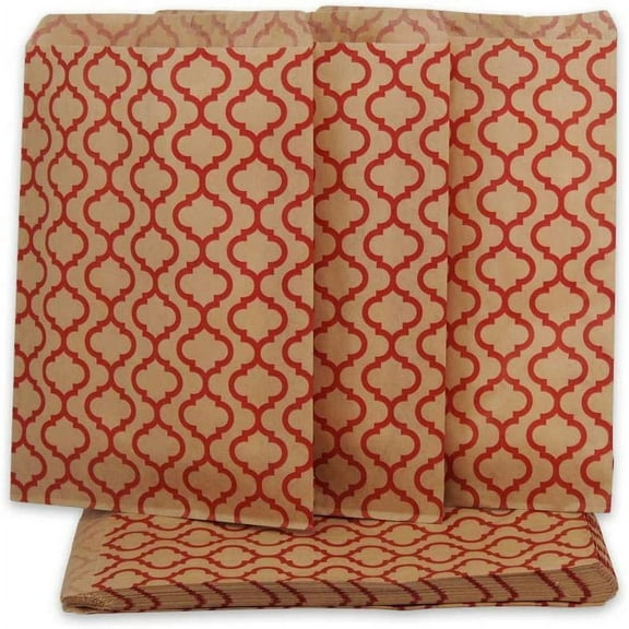 100pcs Red Trellis Flat Paper Gift Bags 8.5" x 11" for Merchandise, Party Favors, Small Gifts, Handmade Goods, Arts and Crafts, Outdoor Events, Holidays, Weddings