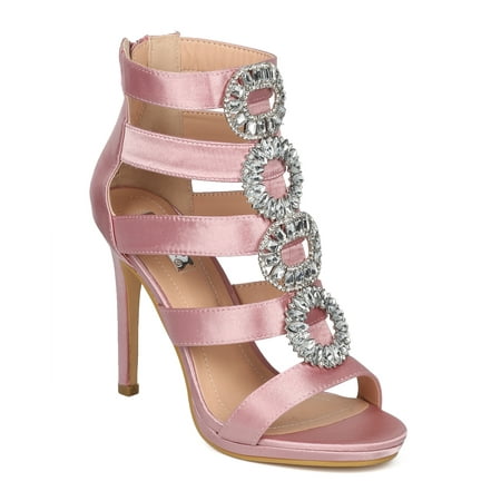 

Alrisco HG22 Satin Caged Open Toe Rhinestone Embellished Stiletto Sandal