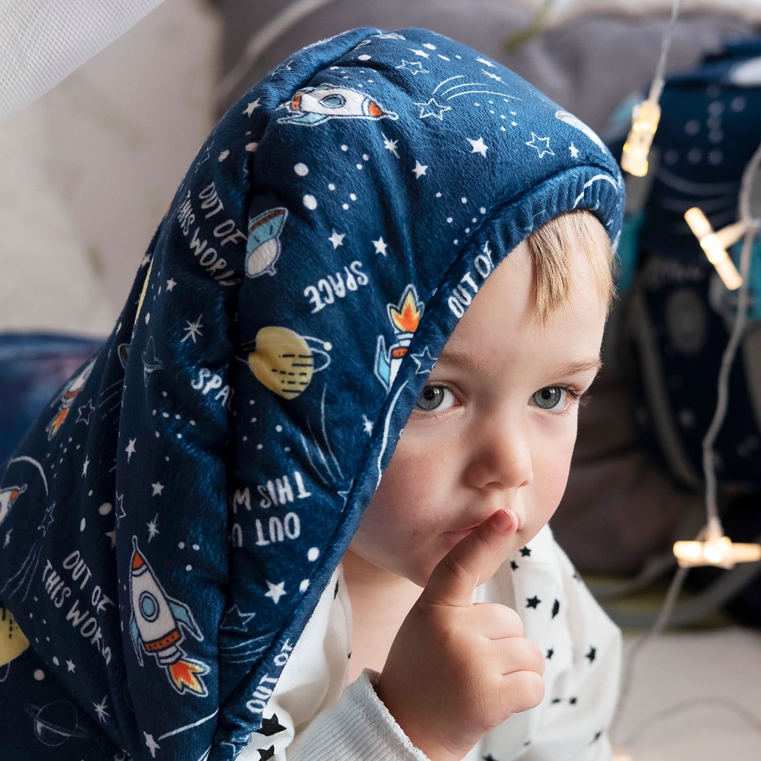Mimish Sleep-N-Pack, 50 F Packable Kid's Sleeping Bag & Backpack, Space & Rockets Print