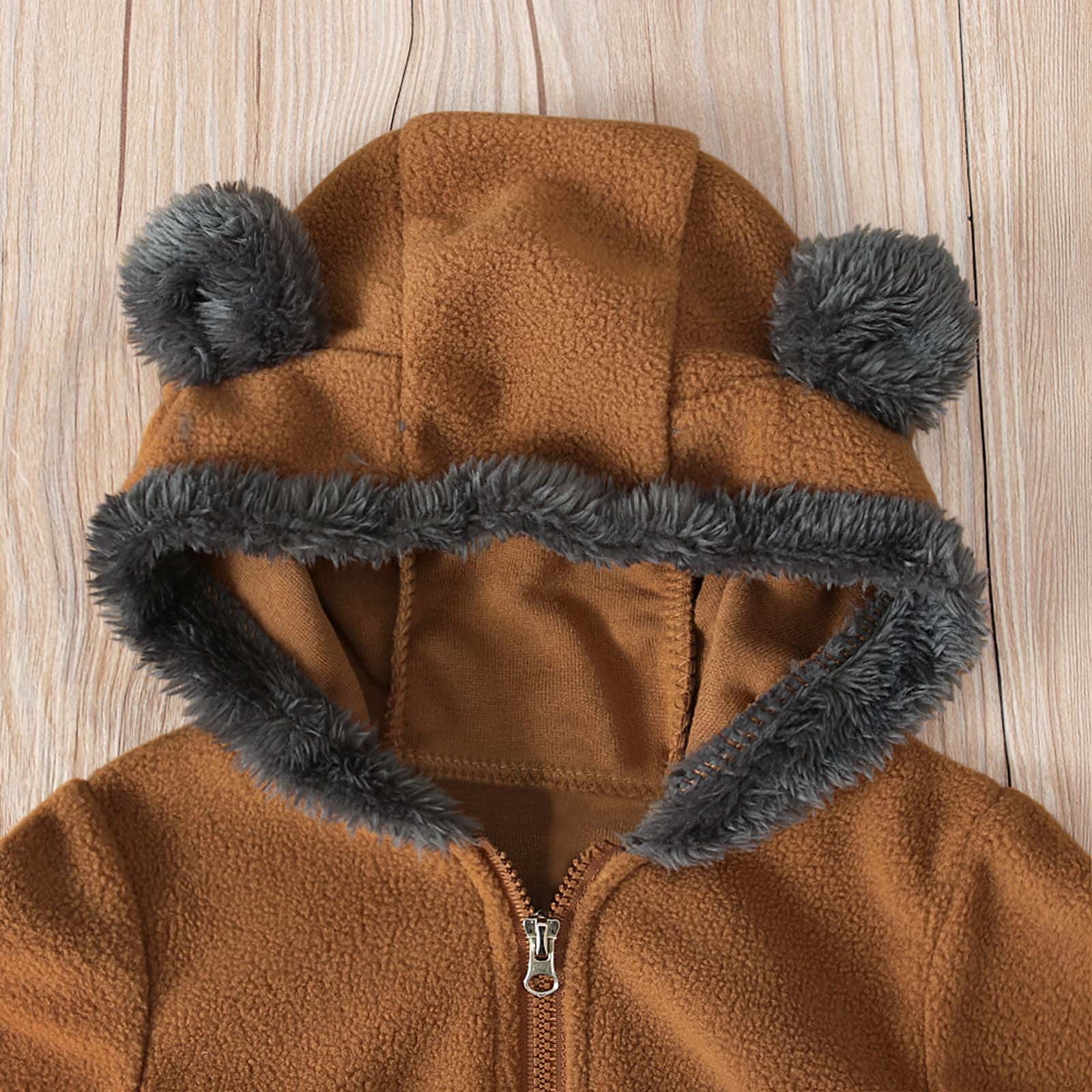Fleece Baby Bodysuits Infant Onesie Kids Hooded One Piece Romper Outerwear Toddler Jacket Fleece Jacket Coat Zipper Jumpsuits Brown,3-6 Months