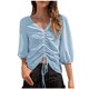 thumbnail image 1 of Blusa suelta de manga 3/4 sólida a la moda para mujer, blusa con cordón, camisa de gasa Fridja  hj716, 1 of 7