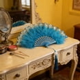 thumbnail image 7 of Feather Fan Foldable Handheld Flapper Fan with Feathers,Vintage Embroidered Fan for Women Costume Party Wedding Dancing Show Decoration Chinese Hand Fan, 7 of 7