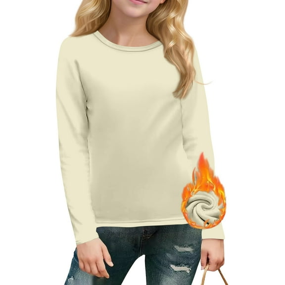 Grblisyd Girls Fall Long Sleeve Shirt Trendy Basic T-shirts Crew Neck Size 10-12 Cute Girls Tops Teen Girls Clothes Kids Fall Outfits ,Beige 10-11Y