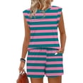 thumbnail image 6 of 2 Piece Summer Sets for Women Sleeveless Pleated Tank Top and Drawstring Elastic Waisted Shorts Loungewear (M, Pink|Stripes), 6 of 8