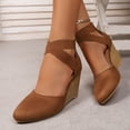 thumbnail image 3 of Rokment Strappy Wedge Heeled Dressy Shoes for Women Ladies 2026 Summer Fall Fashion Casual Pointed Closed Toe Ankle Strap Dress High Heels Sandals Bride Wedding Business Work Brown Size 9, 3 of 8