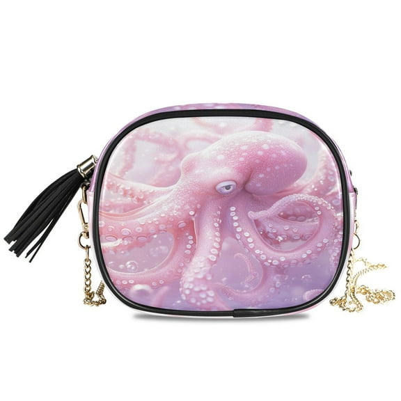 Womens Casual Chain Shoulder Bag Simple style Pink Octopuses Printed Crossbody Bag