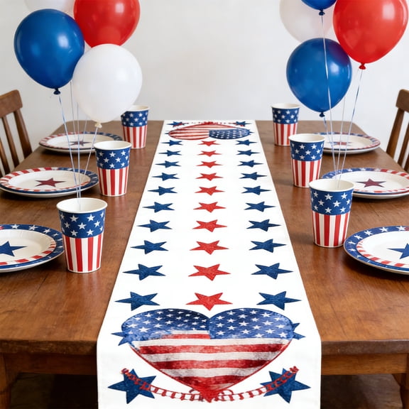 4th of July Old Style Stars Table Runner 72.8*13.7in Memorial Day Patriotic Table Decor(D)