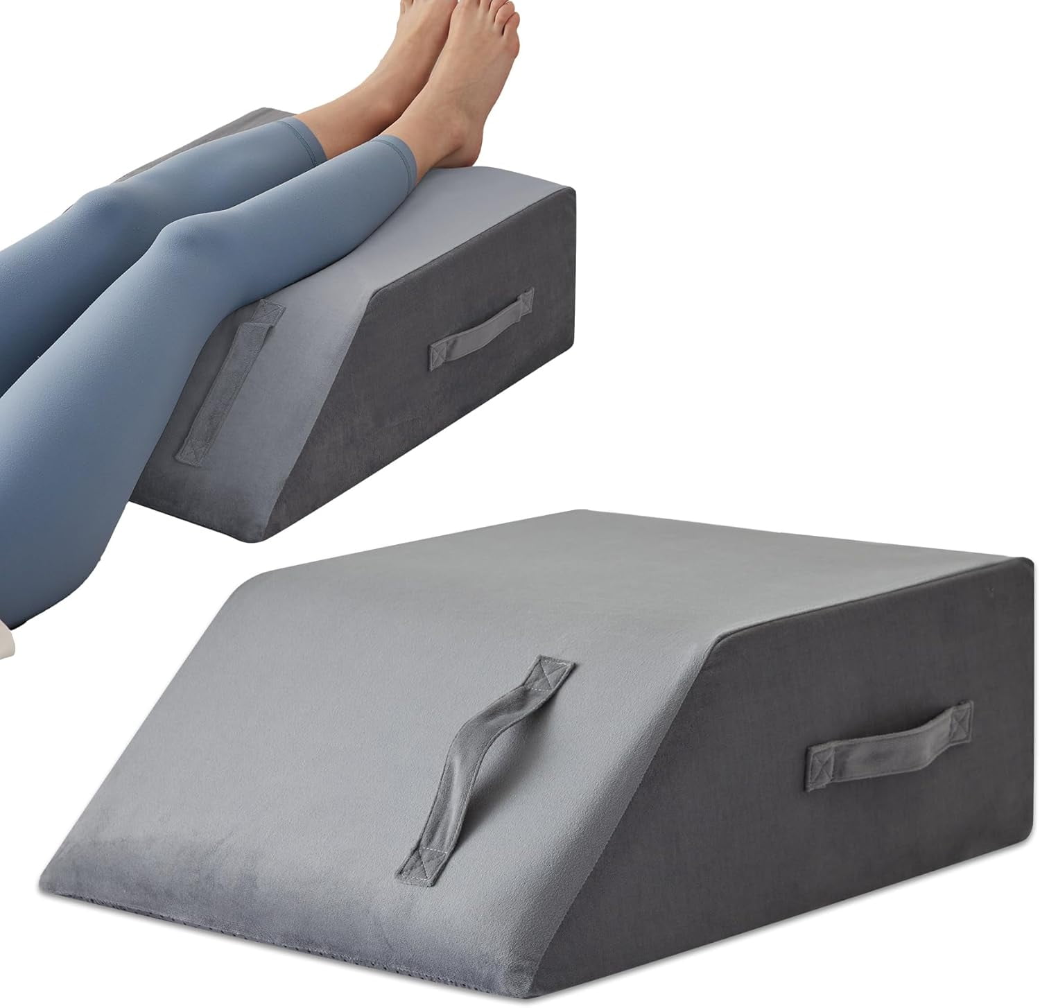 Leg Elevation Pillow Memory Foam Wedge for Circulation and Swelling Relief Post Surgery Support Foot Knee Cushion for Back Sleeping 23.6x16.8x8 Inch White Grey