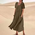 thumbnail image 2 of Women's Plus Size Summer Causal Dresses Short Sleeve Cotton Linen Dress Scoop Neck Ruffle Flowy Beach Baggy Maxi Sun Dresses Sundress Pocket, 2 of 5