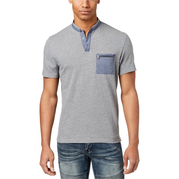 INC - Camiseta henley con bolsillo en contraste para hombre, gris, grande