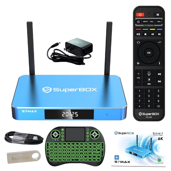 2026 Latest Smart S-uperbox S-7 Max Fully Loaded, Super Stable Box S- 7max with 4G 64G Storage, 6K HDMI Powerful Media Box S-7 Built in Voice System, Android 12, 2T2R Dual Band Wifi