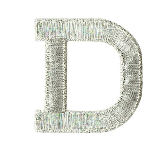 Alphabet Letter - D - Color Silver - 2" Block Style - Iron On Embroidered Applique Patch