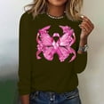 thumbnail image 4 of CLOISE Breast Cancer Blouses Women Long Sleeve Crewneck Tshirts Butterfly Ribbon Pink Breast Cancer Awareness Tee Shirts Cute Comfy Shirts Cancer Fight Clothes Army Green XL, 4 of 4