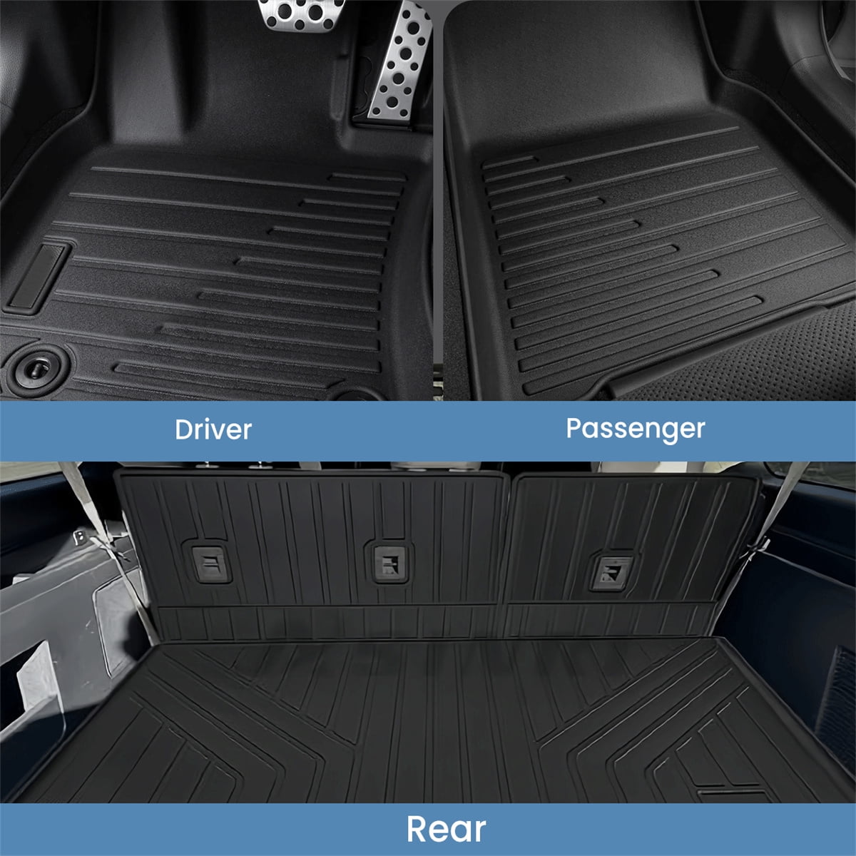 WheelX Floor Mats & Trunk Mat & Backrest Mat for 2018-2024 Ford Expedition MAX 8 Seats-2 Row Bench Seat TPE All Weather Protection 3 Rows Car Floor Liners with Cargo Liner Accessories