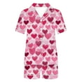thumbnail image 4 of yoeyez Womens Pajama Silk Satin Pajamas Set Love Heart Printed Sleepwear 2 Piece Sets Button Down Short Sleeve Tops and Shorts Pjs Set Loungewear Pink XXL, 4 of 6