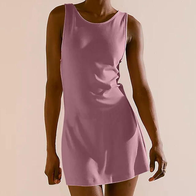 Choix Populaires, Robe d'Été Aguichant Mode Femme Couleur Unie Dos Nu Sans Manches Col Rond, Robe Dos Nu Aguichant, Robe Couleur Unie, Robe Sans Manches Col Rond Confort Décontracté/coton, Violet