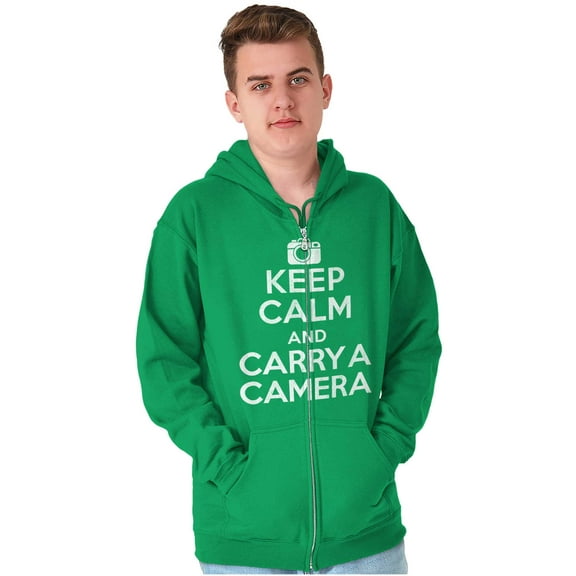 Keep Calm Carry A Camera Photographer Zip Up Hoodie Men's Women's Brisco Brands 2X