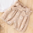 thumbnail image 6 of CAUYDY Toddler Girl Clothes Newborn Summer Fly Sleeve Romper & Cartoon Print Shorts & Bow Headband 3-Piece Set Outfit for Baby Infant Girls 6 9 12 18 Months (Sizes 12-18 Months,P5-Khaki), 6 of 7