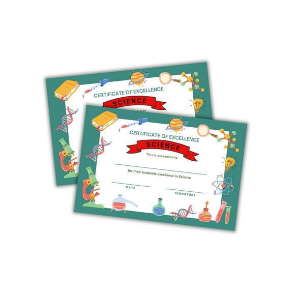 Science Certificate of Excellence Award 30pk 6x9 Class Recognition for STEM Student End of Year Project Fair Elementary Discovery Teacher
