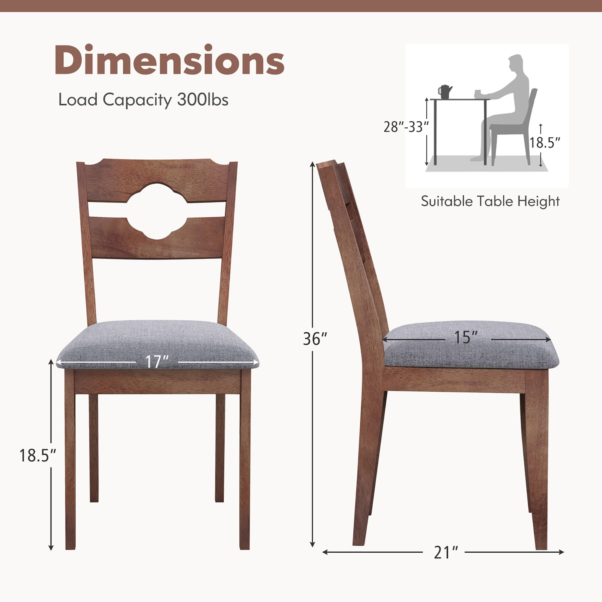 Gymax Set of 4 Dining Chair w/ Padded Seat High Back Rubber Wood Frame Kitchen Chairs