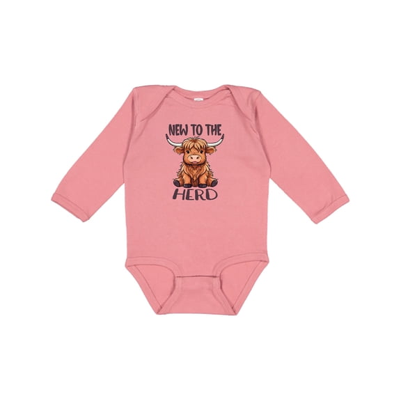 Inktastic New to the Herd Highland Cow Boys or Girls Long Sleeve Baby Bodysuit