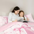 thumbnail image 5 of jejeloiu Initial Letter J Bedding Comforter Set,Kawaii Bowknot Twin Comforter Sets,Pink White Bedding Set For Girls,Breathable Bedroom Decoration Reversible,3 Pieces, 5 of 7