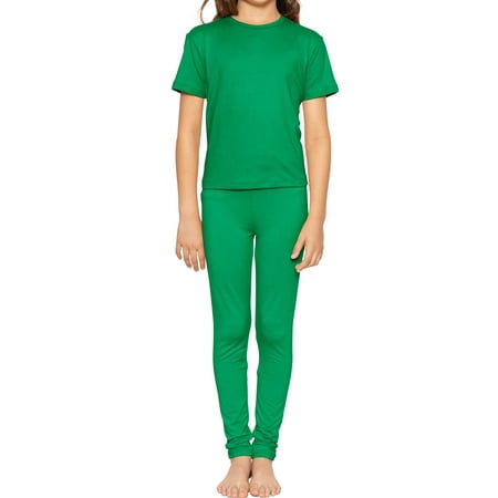 Stretch Is Comfort Girl s Short Sleeve Crew Neck and Leggings Set Kelly Green Small