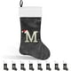 thumbnail image 1 of wonima02 22 Inches Monogram Christmas Stocking with Letter Soft Velvet with White Plush Cuff Embroidered Initial Xmas Stockings for Christmas Holiday Fireplace Decoration Gifts (M Letter, Gray), 1 of 1
