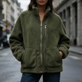 thumbnail image 2 of DYTTDG Women’s Fleece Zip-Up Jacket, Stand Collar Long Sleeve Sherpa Jacket with Chest Zipper Pocket & Front Patch Pockets, Casual Outerwear for Fall and Winter, 2 of 8