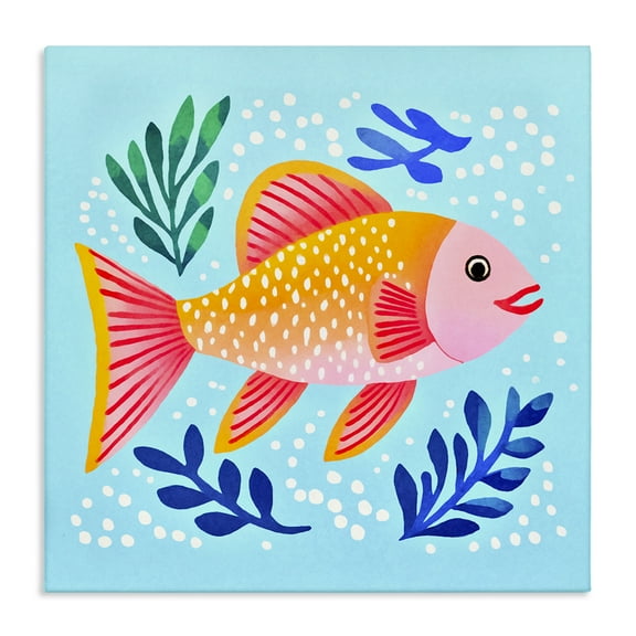 Stupell Industries Whimsical Fish & Seaweed Animals Painting Wrapped Canvas Art Print Wall Art, 17 x 17