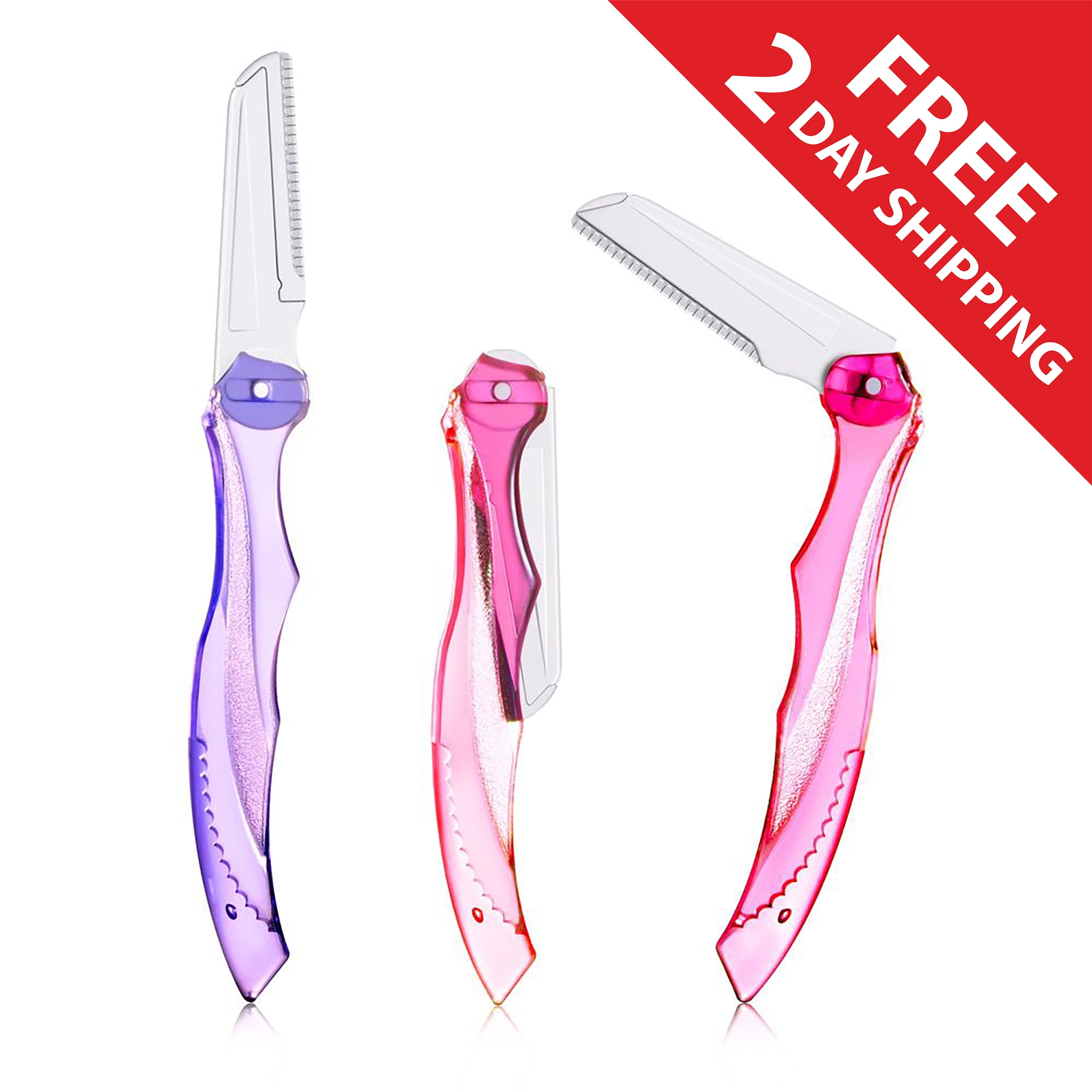 Zodaca Shaving Razors for Women Men 3pcs Eyebrow Sharper Hair Remover Folding Knife Blade Makeup Tool with Pouch