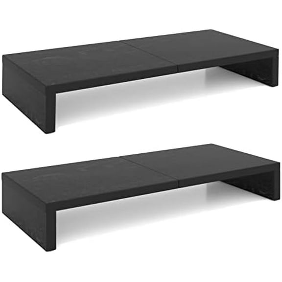2 Pack Monitor Stand Riser-20 inch, Black Desktop Stand for PC/TV/Laptop/Printer, Keyboard Shelf Organizer Wood Monitor Riser with Storage