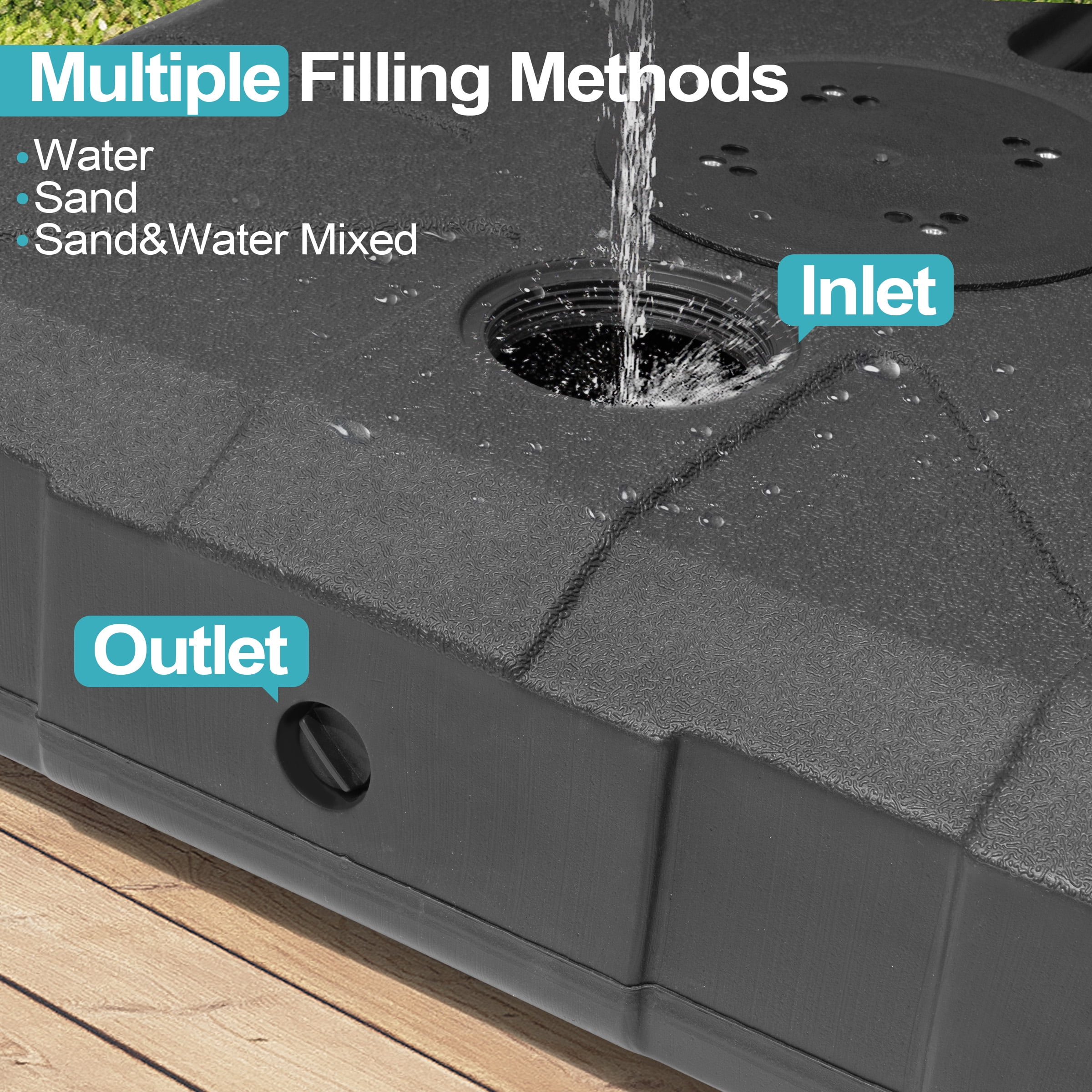 Pellebant Heavy Duty Fillable Patio Umbrella Base Stand with Wheels and Rod