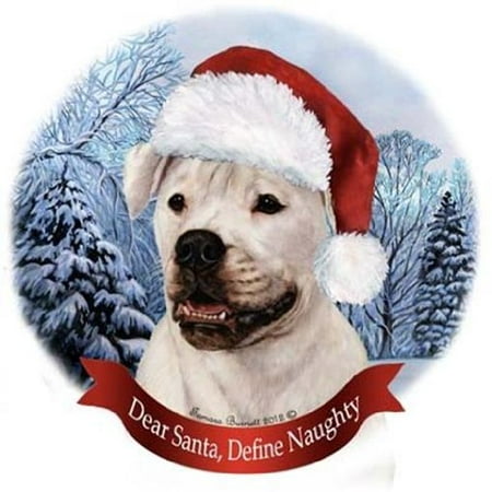 American Bulldog Santa Hat Christmas Ornament Porcelain China